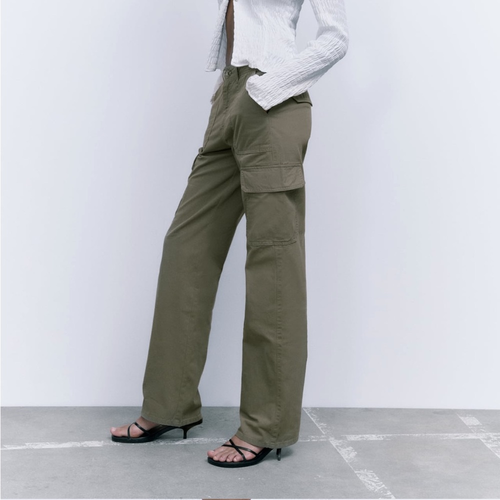 Zara TRF High Rise Straight Cargo Pants